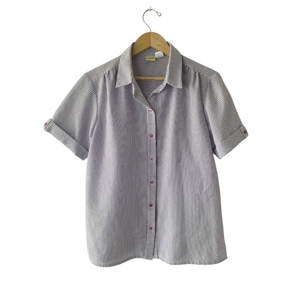 Boca Bay Purple Seersucker Striped Short Sleeve Shirt Casual Summer Large